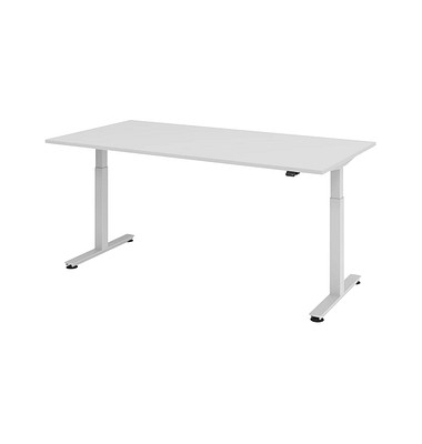 Sitz-Steh-Schreibtisch, elektrisch höhenverstellbar, 71-120cm (H), 200x100cm (BxT), rechteckig, lichtgrau / silber
