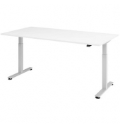 Sitz-Steh-Schreibtisch, elektrisch höhenverstellbar, 71-120cm (H), 200x100cm (BxT), rechteckig, weiß / silber
