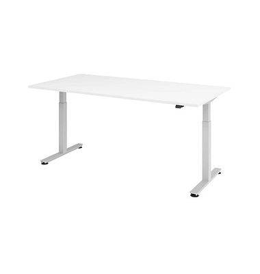 Sitz-Steh-Schreibtisch, elektrisch höhenverstellbar, 71-120cm (H), 200x100cm (BxT), rechteckig, weiß / silber