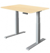 Sitz-Steh-Schreibtisch Basic, elektrisch höhenverstellbar, 64-129cm (H), 120x80cm (BxT), rechteckig, ahorn / silber