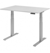 Sitz-Steh-Schreibtisch Basic, elektrisch höhenverstellbar, 64-129cm (H), 120x80cm (BxT), rechteckig, lichtgrau / silber