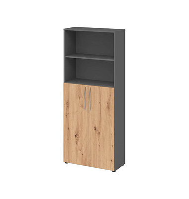 HAMMERBACHER Regalschrank 4770, V4770GRBM grafit, asteiche 3 Fachböden 80,0 x 34,6 x 188,0 cm