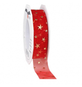 Geschenkband Canada 243 25 20-609, gold Sterne, 25mm x 20m, rot