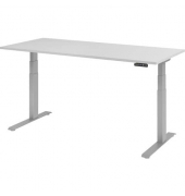 Sitz-Steh-Schreibtisch Basic, elektrisch h&ouml;henverstellbar, 63-127cm (H), 180x80cm (BxT), rechteckig, grau / silber