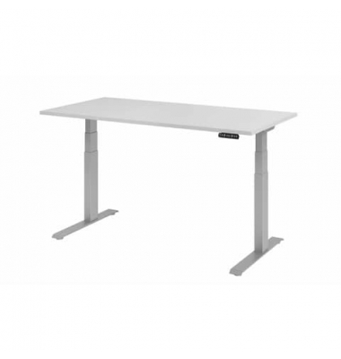 Schreibtisch, elektrisch höhenverstellbar, 64-129cm (H), 160x80cm (BxT), rechteckig, grau / silber