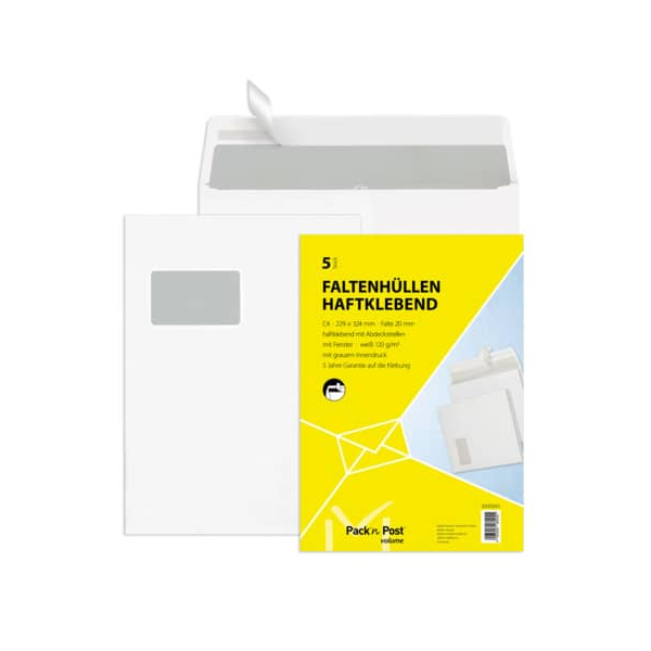4003928280055 - Faltentaschen 30002431 C4 mit Fenster 30mm-Falte haftklebend 120g weiß 4003928280055 MailMedia
