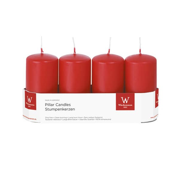 Wiedemann Stumpenkerzen 218156.001 rot 100x50mm (HxØ) ca. 23 Stunden Brenndauer 4009406616798 Wiedemann 4 Stück