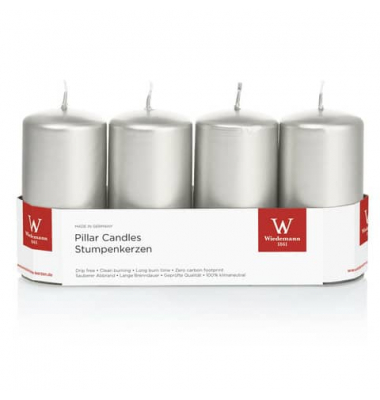 Stumpenkerzen 218163.027 silber 100x50mm (HxØ) ca. 23 Stunden Brenndauer