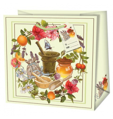 Geschenktasche 22322 TL Kräuterküche, allgemein, Kordelband mit Geschenkanhänger, Kräuterküche, 300mm x 300mm