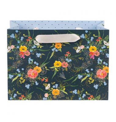 Geschenktasche 46 542 Verano dark, allgemein, Schleifenband, mit Goldprägung, Blumen Gräser, 250mm x 180mm