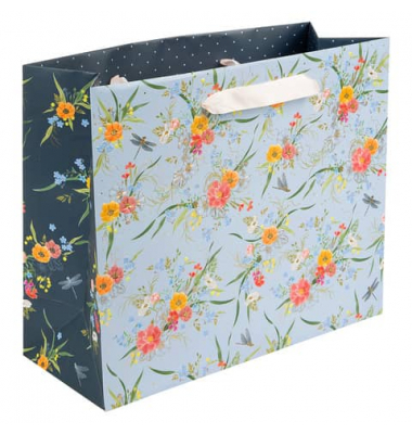 Geschenktasche 46 543 Verano light, allgemein, Schleifenband, mit Goldprägung, Blumen Gräser, 330mm x 270mm