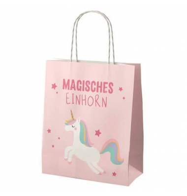 Geschenktasche 991331, Kindergeburtstag, gedrehte Papierkordel, Magisches Einhorn, 18cm x 22cm