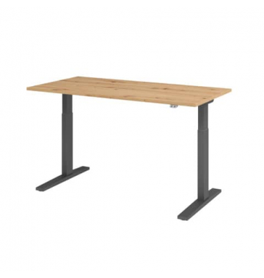 Sitz-Steh-Schreibtisch XMKA, elektrisch h&ouml;henverstellbar, 70-120cm (H), 160x80cm (BxT), rechteckig, asteiche / graphit