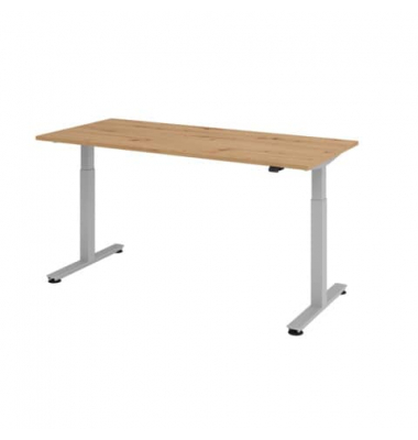 Schreibtisch, elektrisch höhenverstellbar, 73-119cm (H), 180x80cm (BxT), rechteckig, asteiche / silber