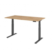 Sitz-Steh-Schreibtisch Basic, elektrisch h&ouml;henverstellbar, 64-129cm (H), 160x80cm (BxT), rechteckig, asteiche / graphit