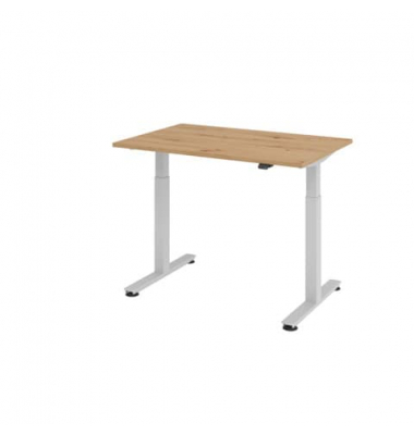 Schreibtisch, elektrisch höhenverstellbar, 71-120cm (H), 120x80cm (BxT), rechteckig, asteiche / silber