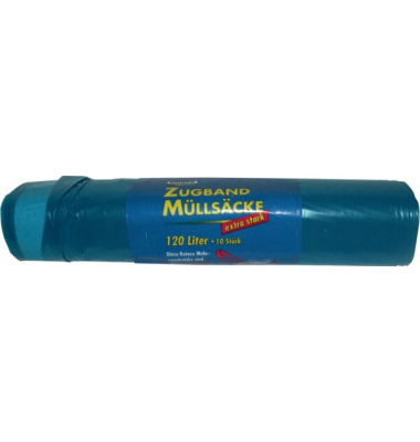 M&uuml;lls&auml;cke 1341, blau, 120 Liter, mit Zugband, extrastark