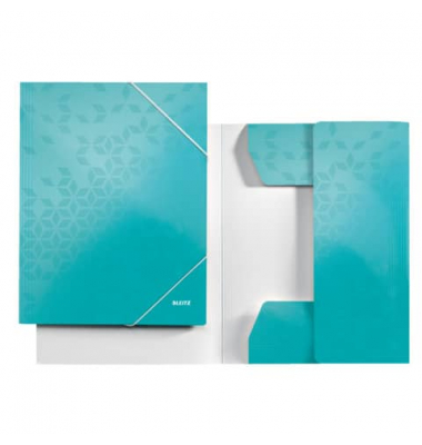 Gummizugmappe WOW 3982-00-26, A4 eisblau PP-laminierter Karton 300g, f&uuml;r ca. 250 Blatt, mit 3 Einschlagklappen