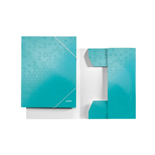 10 Stück Leitz Gummizugmappe WOW 3982-00-26, A4 eisblau PP-laminierter Karton 300g, für ca. 250 Blatt, mit 3 Einschlagklappen 4002432135059 Lei