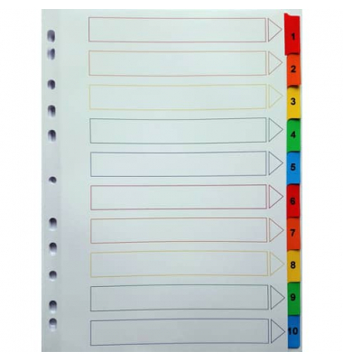 Kartonregister 4931, 1 bis 10, A4, 160 g/m², farbige Taben, 10-teilig