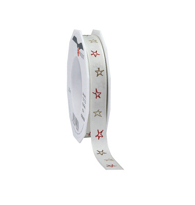 Geschenkband Kopenhagen 7251520-804, Sterne, 15mm x 20m, creme/rot/gold