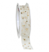 Geschenkband Canada 2432520-004, gold Sterne, 25mm x 20m, creme