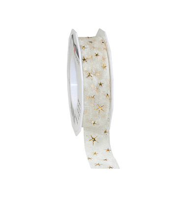 Geschenkband Canada 2432520-004, gold Sterne, 25mm x 20m, creme