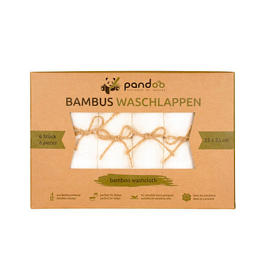 6 pandoo Waschlappen Bambus weiß 25,0 x 25,0 cm