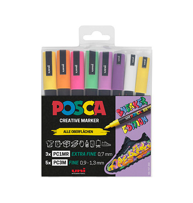 8 uni-ball POSCA Sneaker schwarz Acrylstift farbsortiert 0,9 - 1,3 mm