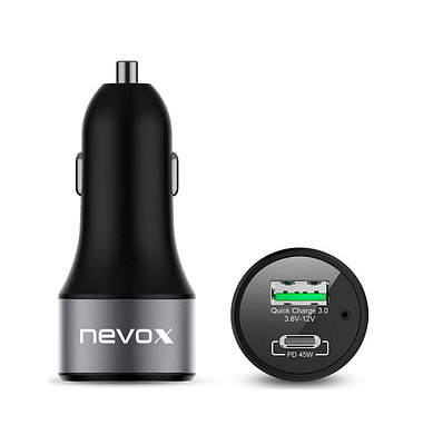 nevox USB PD TYPE C + QC3.0 Kfz-Ladeadapter schwarz, 63