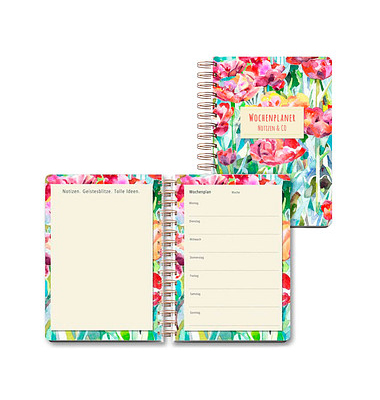 Notizbuch LU WEEK 02, Wochenplaner Blumen, bunt, A5, blanko, 120g, 52 Blatt / 104 Seiten