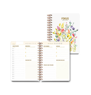 Notizbuch LU MYJOURNEY 04, MyJourney Tageszielbuch Wildblumen, weiß, A5, blanko, 120g, 50 Blatt / 100 Seiten