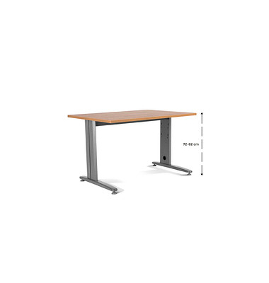 Schreibtisch Metal, manuell höhenverstellbar, 72-82cm (H), 140x80cm (BxT), rechteckig, eiche / grau