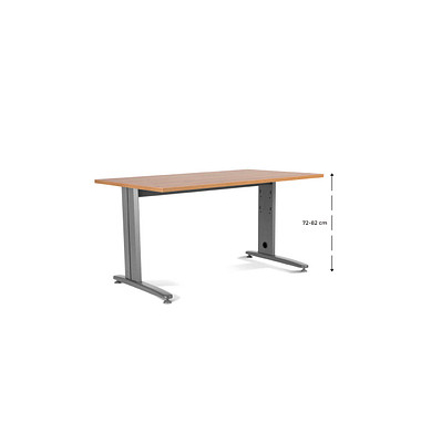 Schreibtisch Metal, manuell höhenverstellbar, 72-82cm (H), 160x80cm (BxT), rechteckig, eiche / grau