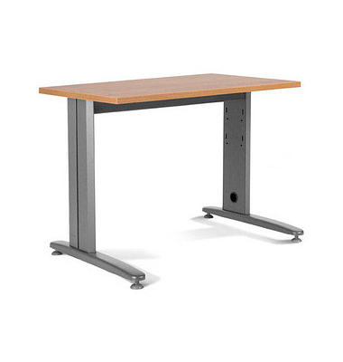 Schreibtisch Metal, manuell höhenverstellbar, 72-82cm (H), 120x60cm (BxT), rechteckig, eiche / grau