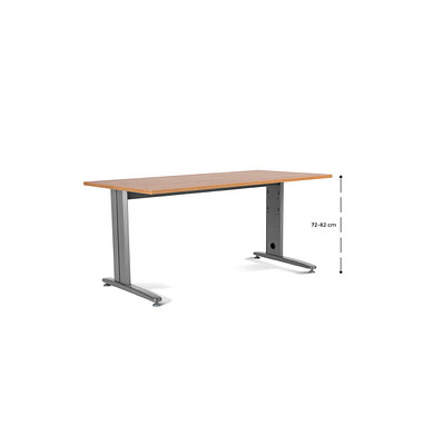 Schreibtisch Metal, manuell höhenverstellbar, 72-82cm (H), 180x80cm (BxT), rechteckig, eiche / grau