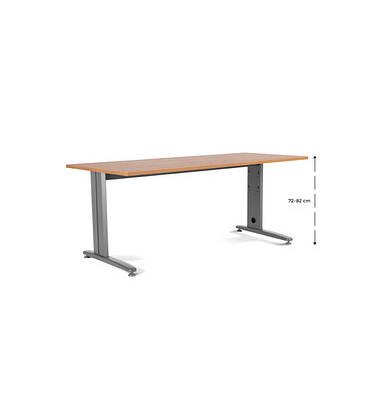 Schreibtisch Metal, manuell höhenverstellbar, 72-82cm (H), 200x80cm (BxT), rechteckig, eiche / grau