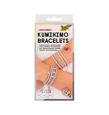 folia Schmuck-Basteln-Set Flechtschnüre Kumihimo Bracelets Pastell mehrfarbig
