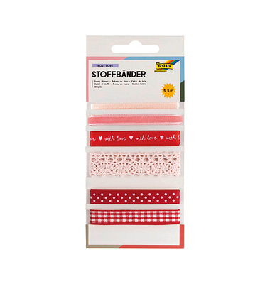 Geschenkband Set Rosy Love 12021, unterschiedlich x 5,5m, rot/weiß