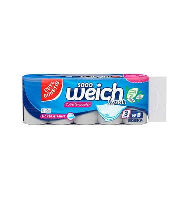 Toilettenpapier weich klassik 3790525009, 3-lagig, weiß, 200 Blatt / Rolle,