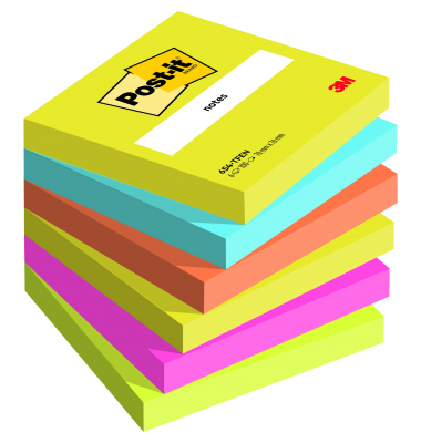 Haftnotizen 654-TFEN, Notes Energetic Collection, 76x76mm, farbig sortiert (neongelb/paradiseblau/vitalorange/powerpink/neongr&uuml;n