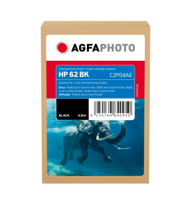 AgfaPhoto Tintenpatrone APHP62B wie HP C2P04AE 62 sw