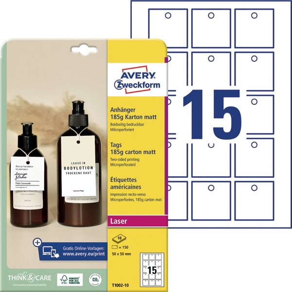 4004182335314 - Anhänger Karton 185g mikroperforiert 50x50 mm 10 Blatt weiß matt 4004182335314 150 Stück