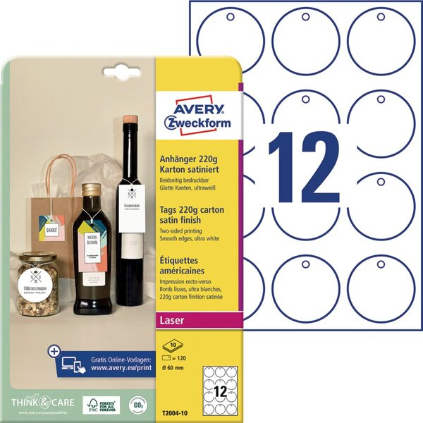 4004182335352 - Anhänger Karton 220g Q&C Ø 60mm 10 Blatt ultraweiß satiniert 4004182335352 AVERY Zweckform