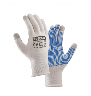 Arbeitshandschuhe TOUCH, PVC-Noppen, wei&szlig;/blau, Gr&ouml;&szlig;e 10 / XL