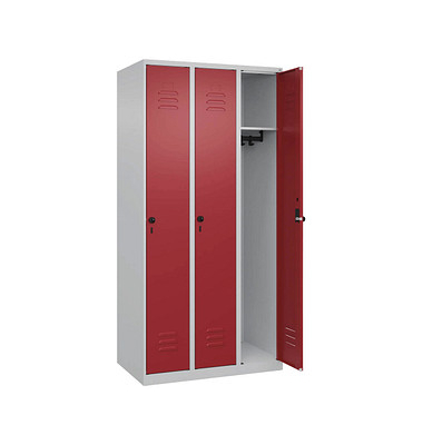 CP Spind Classic Plus lichtgrau, rubinrot 080000-30-S10001, 3 Schließfächer 90,0 x 50,0 x 185,0 cm