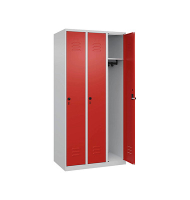 CP Spind Classic Plus lichtgrau, verkehrsrot 080000-30-S10002, 3 Schließfächer 90,0 x 50,0 x 185,0 cm