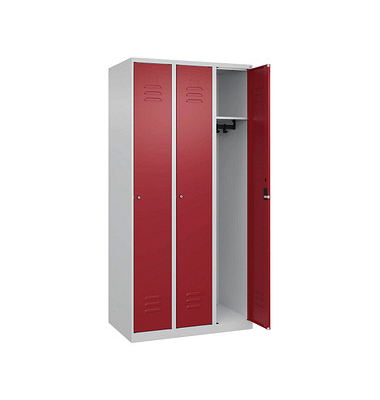 CP Spind Classic Plus lichtgrau, rubinrot 080000-30-S10018, 3 Schließfächer 90,0 x 50,0 x 185,0 cm