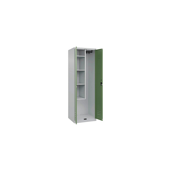 4067521417737 - Putzmittelspind Classic PLUS 1 Abteil Trennwand mittig verkürzt lichtgrau resedagrün B 600 mm mit Bodengleitern Zylinderschloss 4067521417737 - Putzmittelspind Classic PLUS 1 Abteil Trennwand mittig verkürzt lichtgrau resedagrün B 600 mm mit Bodengleitern Zylinderschloss