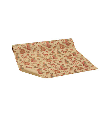 Geschenkpapier Vintage 516020, Waldtiere, 50cm x 20m, braun/rot